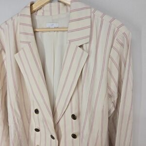 J Jill Womens Beige Pink Stripe Double Breasted Blazer Jacket Size XL